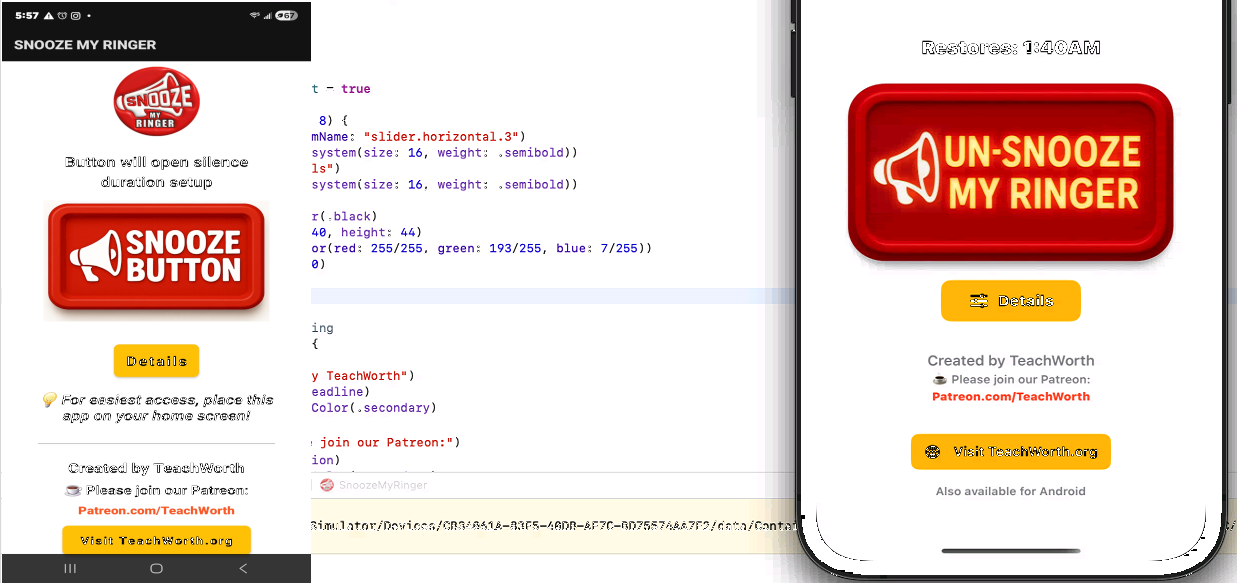 Snooze My Ringer App Interface